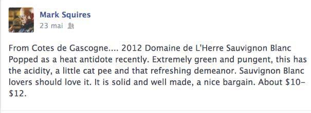 Mark Squires from ROBERT PARKER's WINE ADVOCATE loves very much our SAUVIGNON